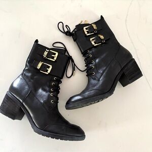 DONALD J. PLINER•black lace up combat leather boots 8M EUC